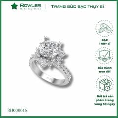 Nhẫn bạc Thụy Sĩ bông hoa đính đá Moissanite 7.0ly ROWLER RH000616