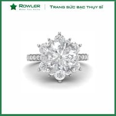 Nhẫn bạc Thụy Sĩ bông hoa đính đá Moissanite 7.0ly ROWLER RH000616