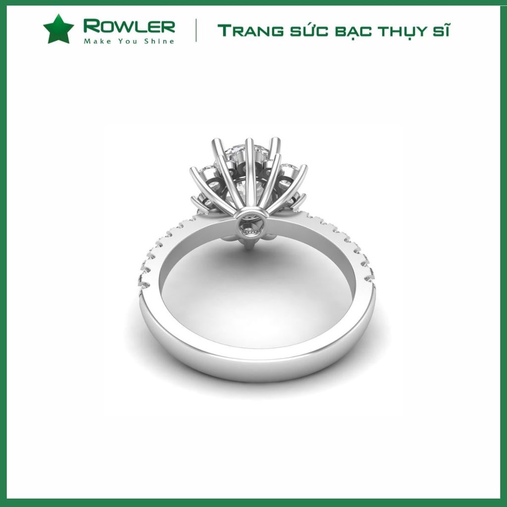 Nhẫn bạc Thụy Sĩ bông hoa đính đá Moissanite 7.0ly ROWLER RH000616