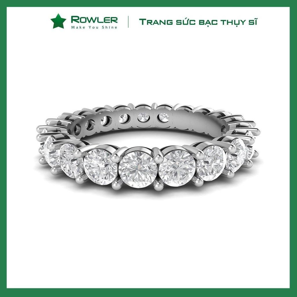 Nhẫn bạc Thụy Sĩ đính full đá Moissanite 3.0ly ROWLER RH000847