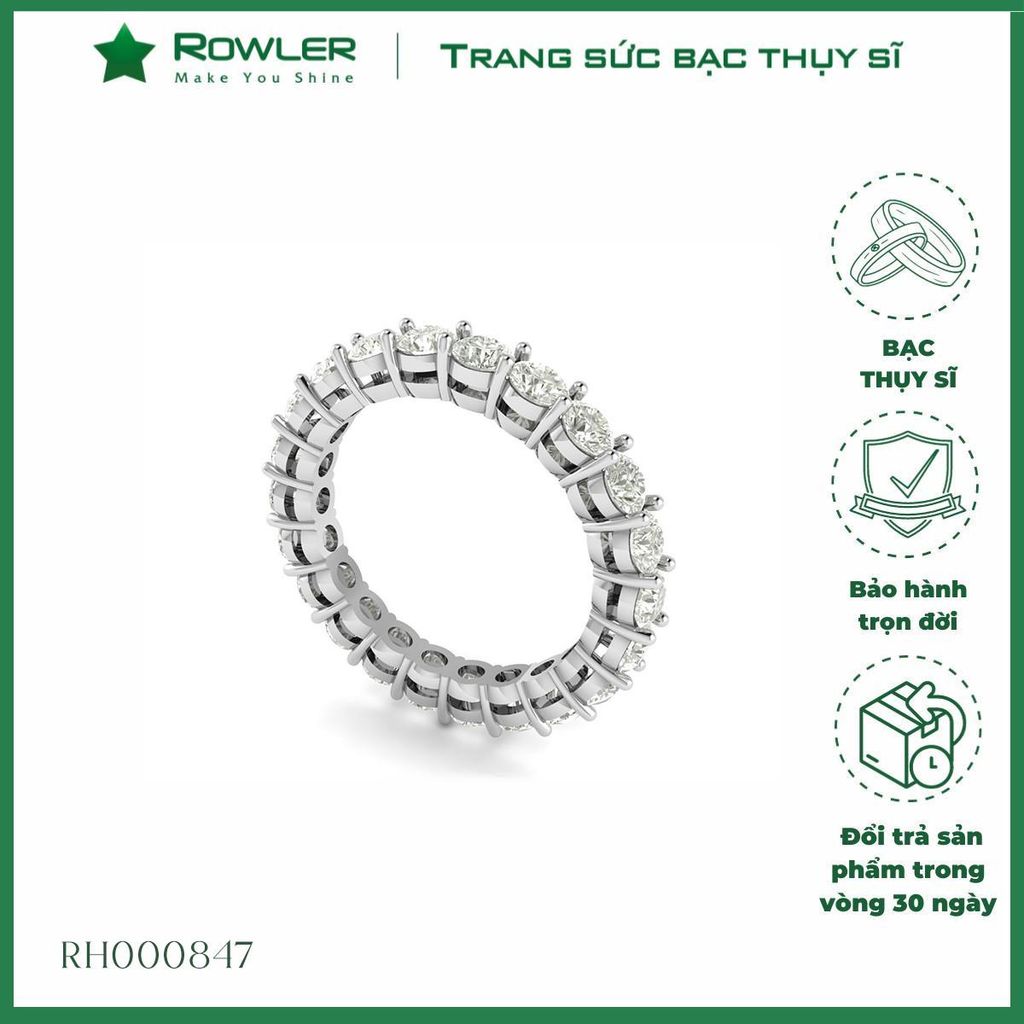 Nhẫn bạc Thụy Sĩ đính full đá Moissanite 3.0ly ROWLER RH000847