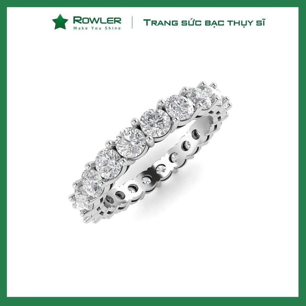 Nhẫn bạc Thụy Sĩ đính full đá Moissanite 3.0ly ROWLER RH000847