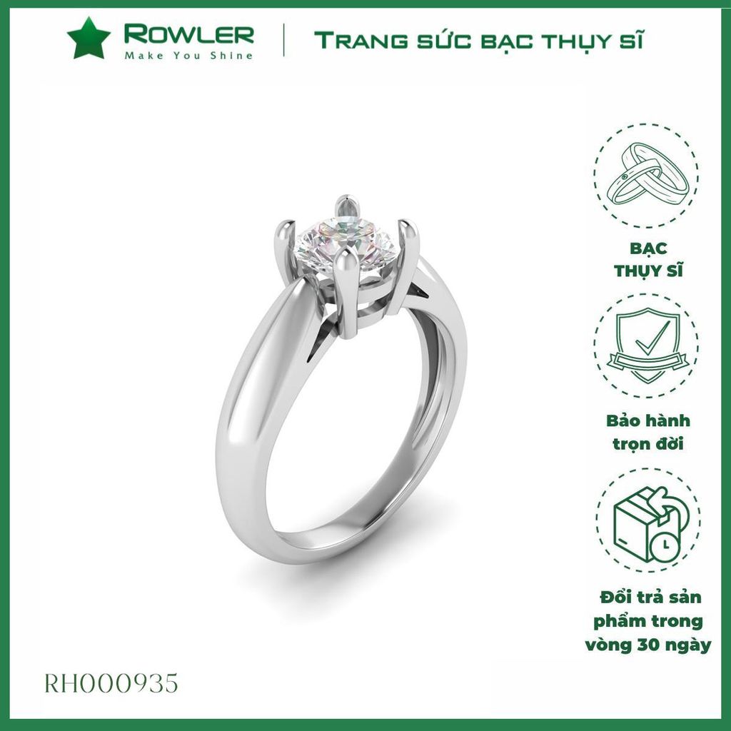 Nhẫn bạc Solitaire đính đá Moissanite 6.0ly ROWLER RH000935