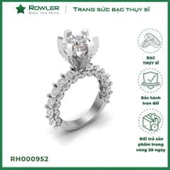 Nhẫn nữ Royal bạc Thụy Sỹ 6 chấu đá Moissanite 9.0ly ROWLER RH000952