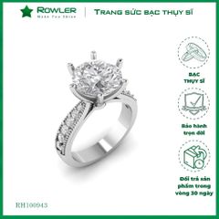 Nhẫn bạc nữ 6 chấu đính đá Moissanite 9.0ly sang trọng ROWLER RH100943