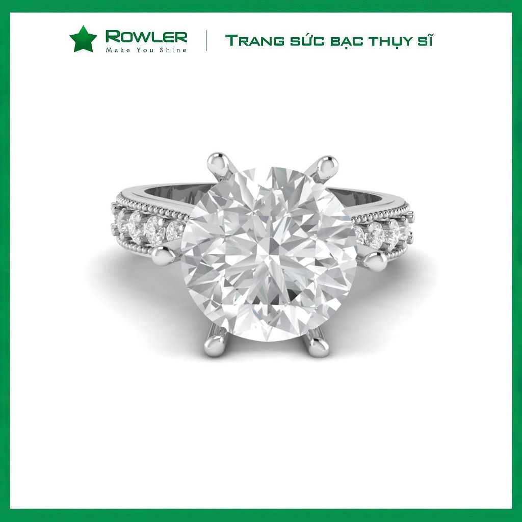 Nhẫn bạc nữ 6 chấu đính đá Moissanite 9.0ly sang trọng ROWLER RH100943