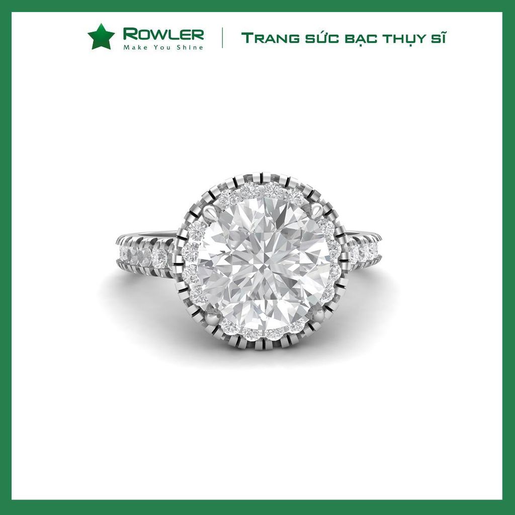 Nhẫn Bạc HALO đính đá Moissanite 7.0ly ROWLER RH000934
