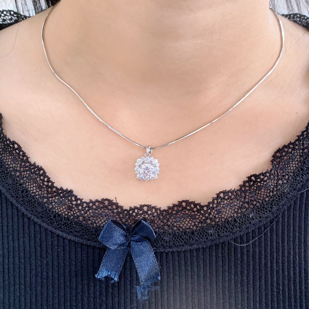 Mặt dây chuyền bạc đính đá chủ Moissanite 6.0ly ROWLER PH000836