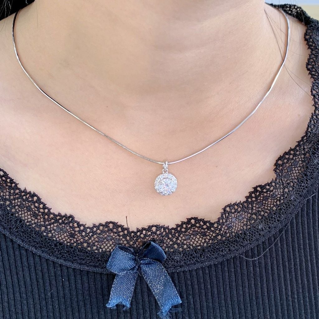 Mặt dây chuyền bạc nữ đính đá chủ Moissanite 6.0ly ROWLER PH000839