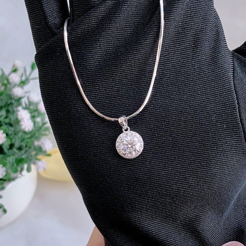 Mặt dây chuyền bạc nữ đính đá chủ Moissanite 6.0ly ROWLER PH000839