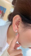 Bông tai nữ bạc Thụy Sĩ trái tim đôi đính đá Moissanite 4.0ly ROWLER