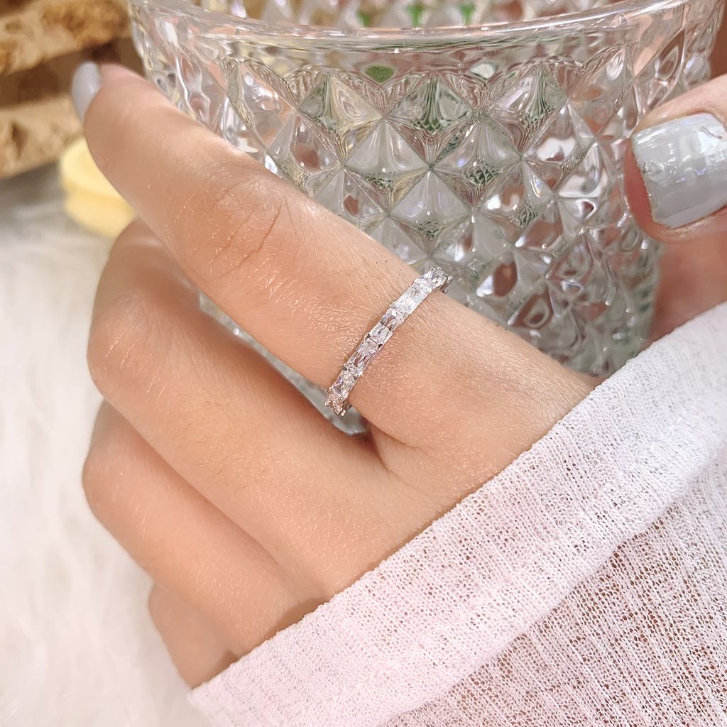 Nhẫn bạc 925 đính full đá Cubic Zirconia 5A chữ nhật 2*3ly ROWLER