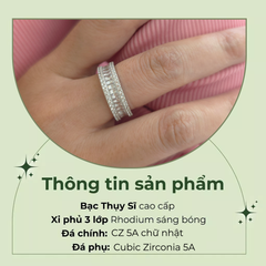 Nhẫn bạc nữ 925 full đá CZ chữ nhật 5A 2*3ly Radiant cut ROWLER RA000345