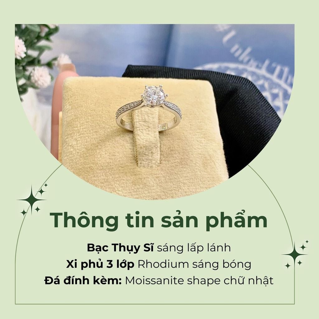 Nhẫn bạc Thụy Sỹ 6 chấu đá Moissanite 6.0ly sáng lấp lánh ROWLER RH000943