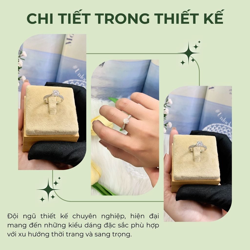 Nhẫn bạc Thụy Sỹ 6 chấu đá Moissanite 6.0ly sáng lấp lánh ROWLER RH000943