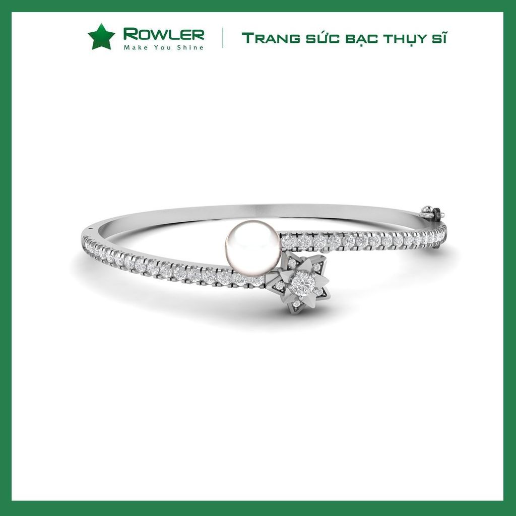 Vòng tay nữ bạc Thụy Sĩ họa tiết ngôi sao đính Ngọc trai và Moissanite ROWLER BH000913