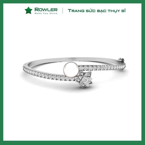 Vòng tay nữ bạc Thụy Sĩ họa tiết ngôi sao đính Ngọc trai và Moissanite ROWLER BH000913