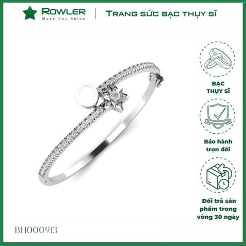 Vòng tay nữ bạc Thụy Sĩ họa tiết ngôi sao đính Ngọc trai và Moissanite ROWLER BH000913