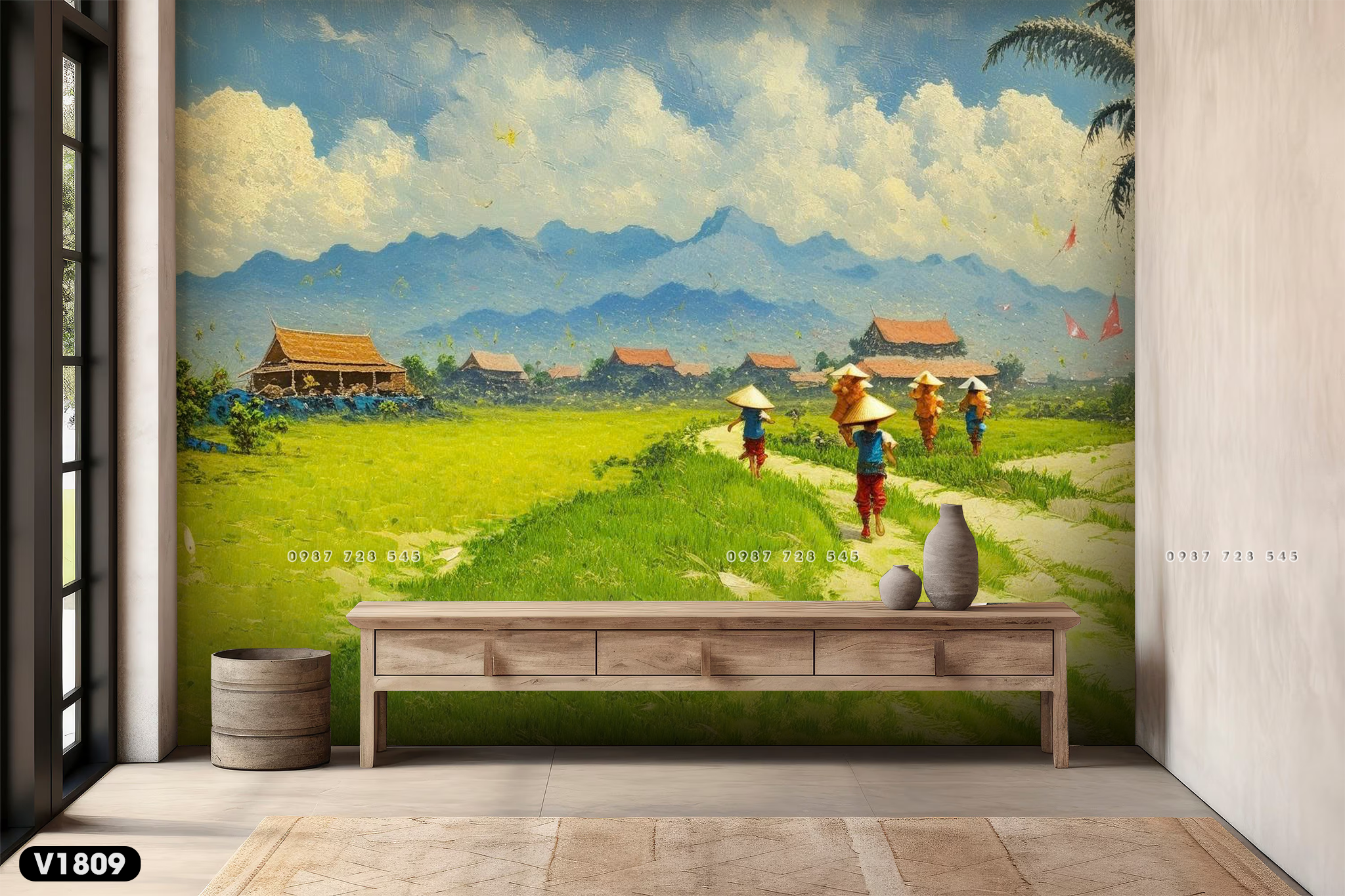  Tranh Dán Tường Phong Cảnh Đồng Quê 3D 5D 8D - V1809 