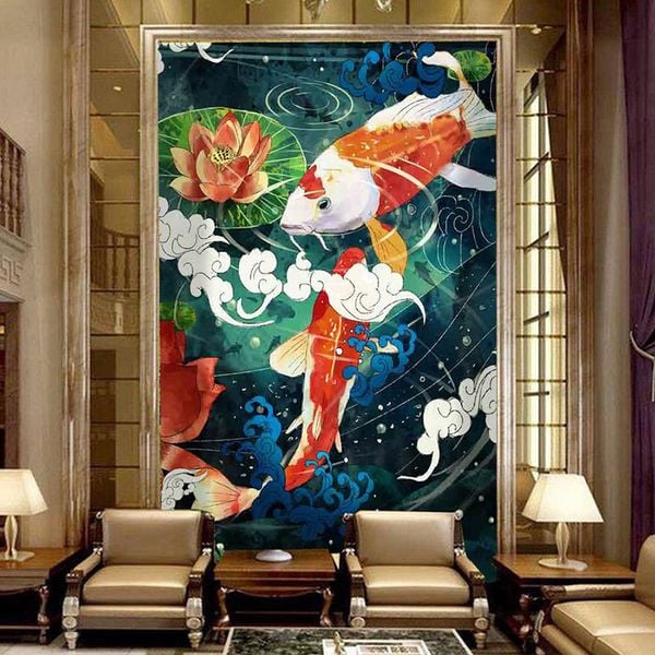  Tranh Dán Tường Cửu Ngư Quần Hội 3D 5D 8D  - CN02 