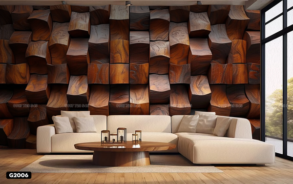  Tranh Dán Tường Họa Tiết Vân Gỗ 3D 5D 8D - G2006 