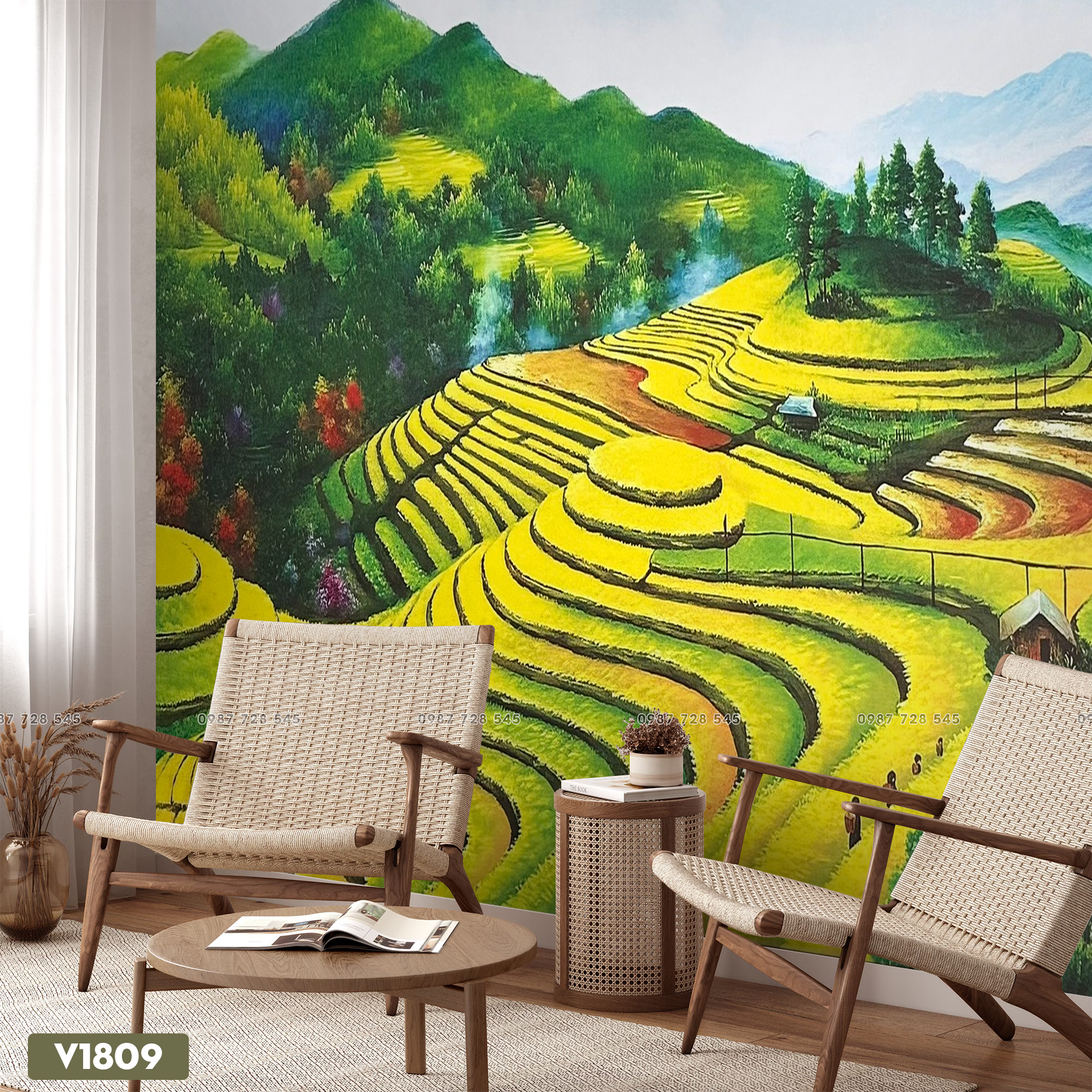  Tranh Dán Tường Phong Cảnh Đồng Quê 3D 5D 8D - V1809 