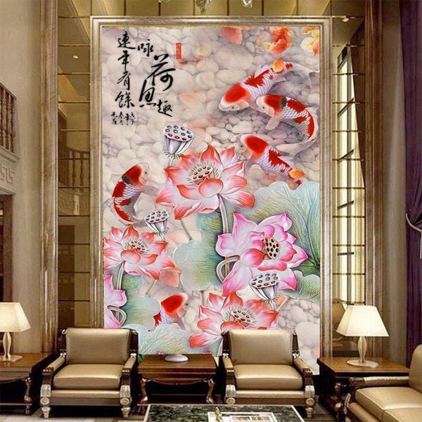  Tranh Dán Tường Cửu Ngư Quần Hội 3D 5D 8D  - CN04 