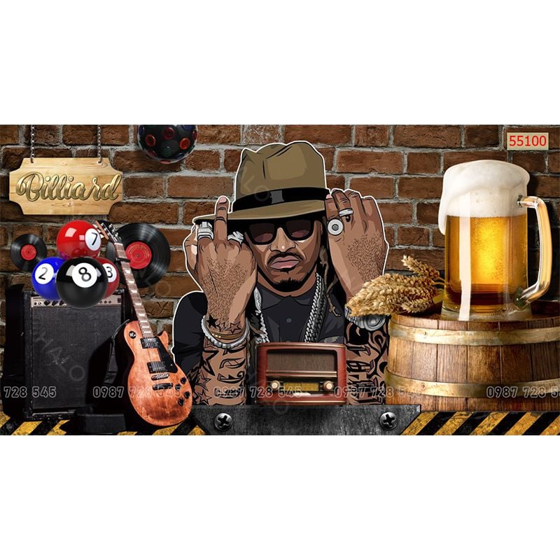  Tranh Dán Tường Quán Bida 3D 5D 8D  - BD07 