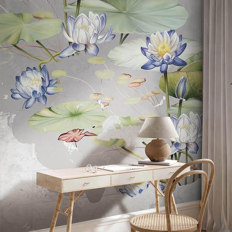  Tranh Dán Tường Sen Tím 3D 5D 8D    - TH40 