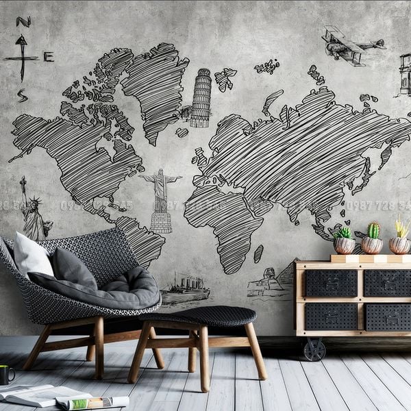  Tranh Dán Tường Bản Đồ  3D 5D 8D - BD04 