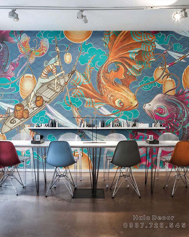  Tranh Dán Tường Cửu Ngư 3D 5D 8D 