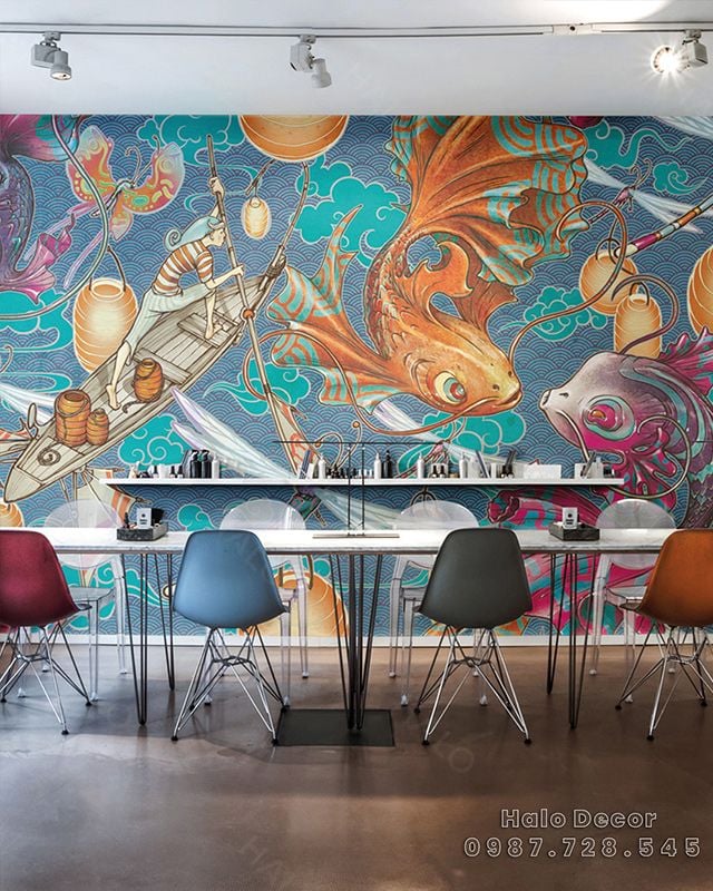  Tranh Dán Tường Cửu Ngư 3D 5D 8D 