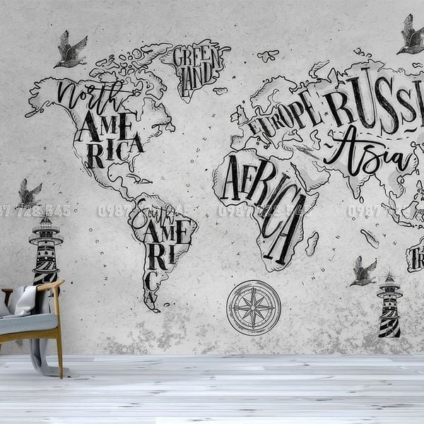  Tranh Dán Tường Bản Đồ  3D 5D 8D - BD07 