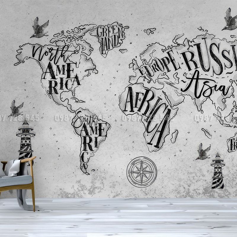  Tranh Dán Tường Bản Đồ  3D 5D 8D - BD07 