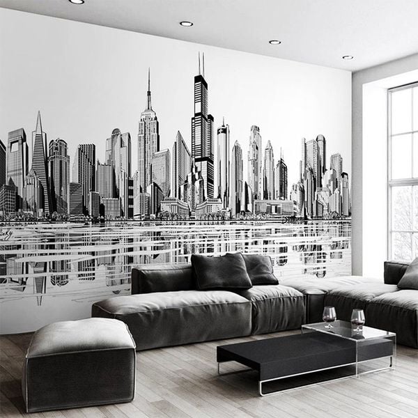  Tranh Dán Tường Thành Phố Đen Trắng 3D 5D 8D 