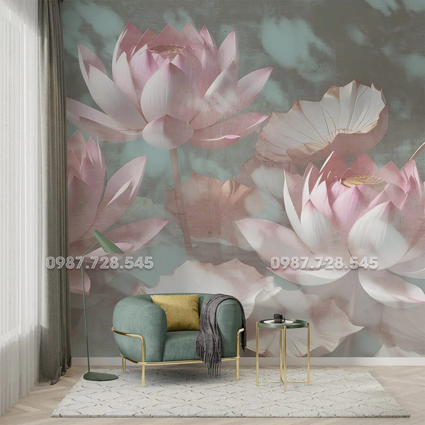  Tranh Dán Tường Hoa Sen 3D 5D 8D 