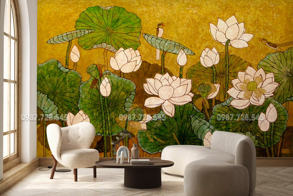  Tranh Dán Tường Hoa Sen 3D 5D 8D 
