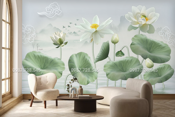  Tranh Dán Tường Hoa Sen 3D 5D 8D 