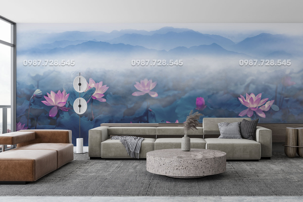  Tranh Dán Tường Hoa Sen 3D 5D 8D 