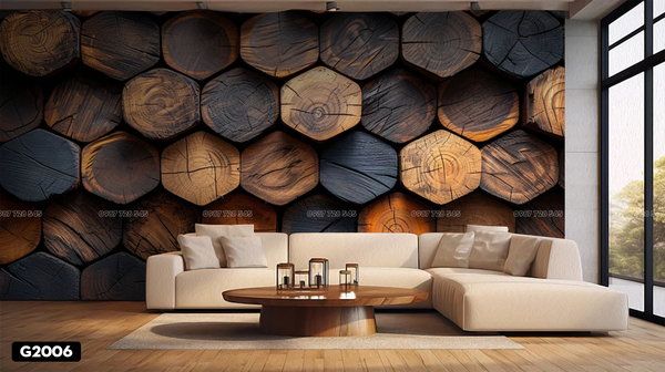  Tranh Dán Tường Họa Tiết Vân Gỗ 3D 5D 8D - G2006 