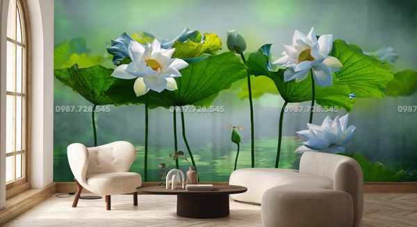  Tranh Dán Tường Hoa Sen 3D 5D 8D 
