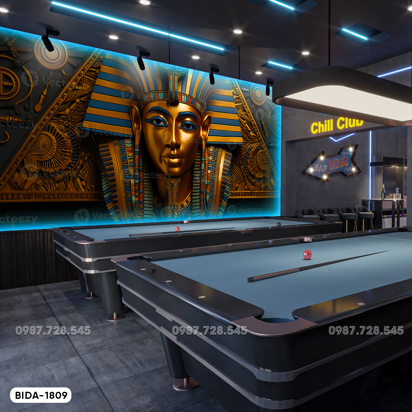  Tranh Dán Tường Quán Bida 3D 5D 8D  - BD1809 