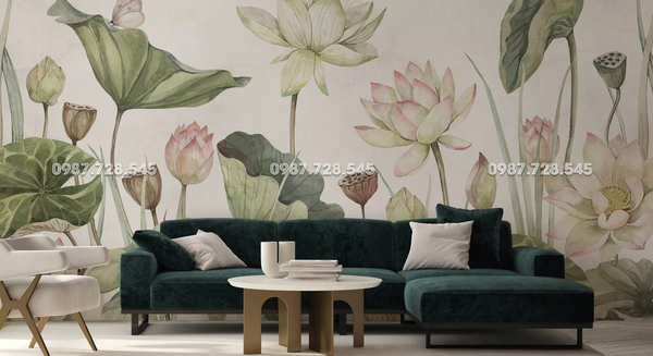  Tranh Dán Tường Hoa Sen 3D 5D 8D 