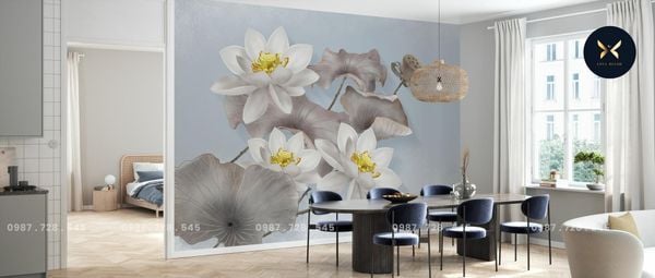  Tranh Dán Tường Hoa Sen 3D 5D 8D 