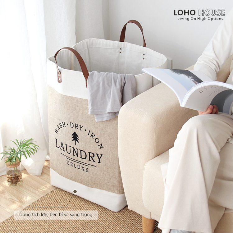 Giỏ đựng quần áo vải bố cỡ lớn hai lớp phong cách Nhật– Loho House