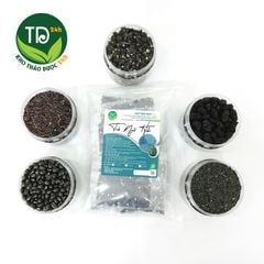 Trà ngũ hắc (gạo lứt, đậu đen, mè đen, kỳ tử đen, dâu tằm), đã rang thơm,kích thích mọc tóc, đẹp da, ngừa bạc tóc sớm