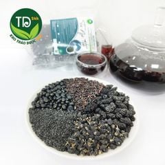 Trà ngũ hắc (gạo lứt, đậu đen, mè đen, kỳ tử đen, dâu tằm), đã rang thơm,kích thích mọc tóc, đẹp da, ngừa bạc tóc sớm