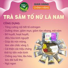 Trà lá nam sâm tố nữ, bổ huyết, hoạt huyết, làm chậm quá trình mãn kinh, giảm khô âm đạo, cân bằng nội tiết tố, đẹp da