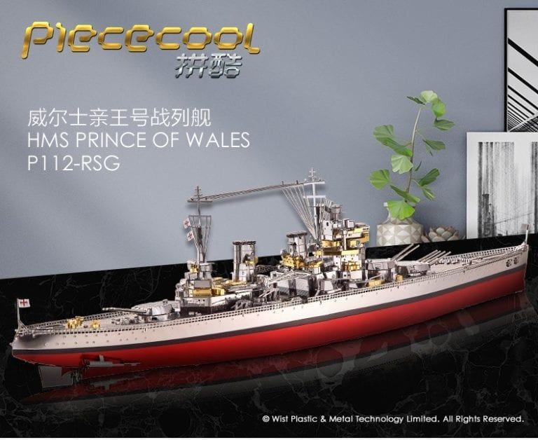Mô hình kim loại lắp ráp 3D Thiết Giáp Hạm HMS Prince Of Wales (Silver, Red, Gold) – Piececool MP597
