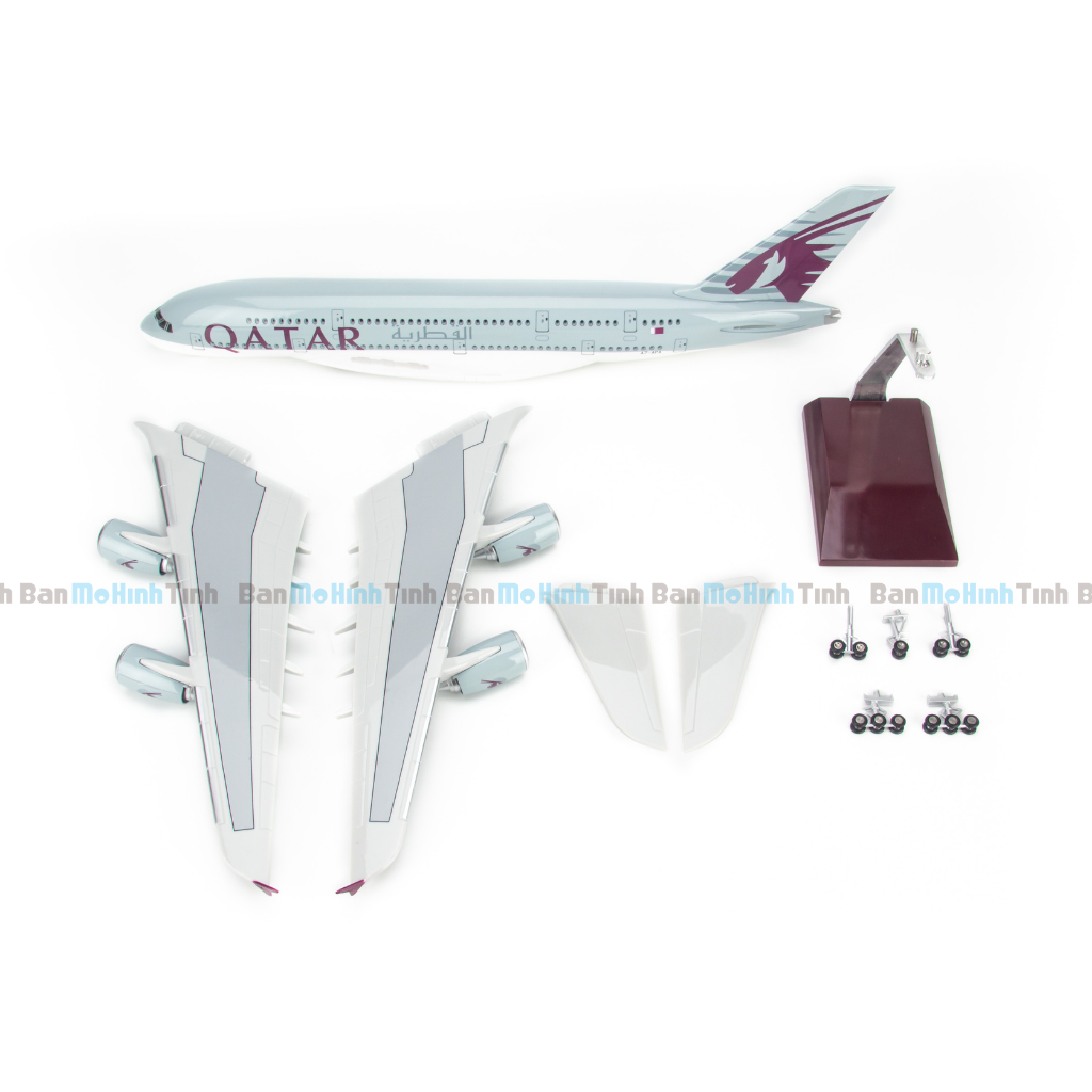 Mô hình máy bay lắp ráp có đèn led Qatar Airways Airbus A380 47cm Everfly